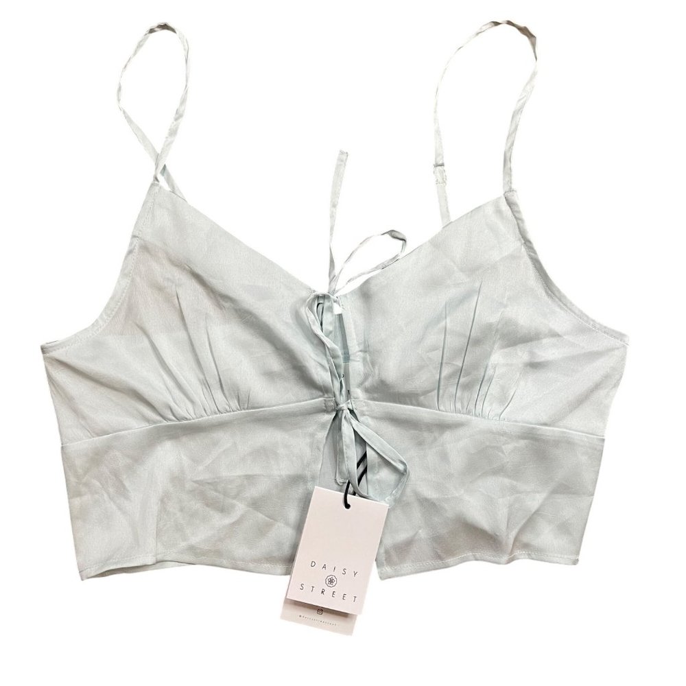 Urban Outfitters Daisy Street Satin Tie Front Cami Crop Top Women's Size XL Blue